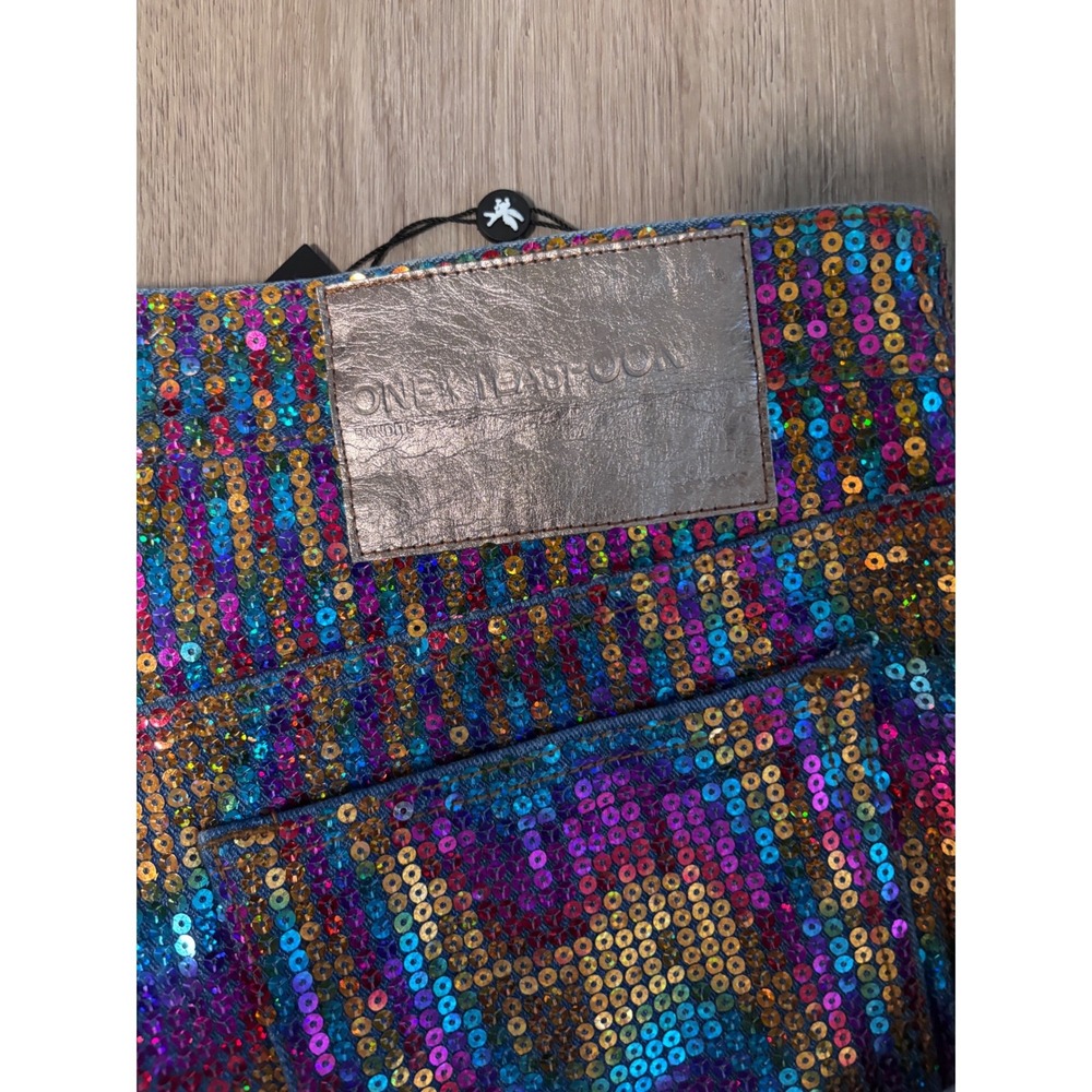 One Teaspoon Bandit Low Waist Denim Shorts Rainbow Sequin 26002 Womens Size 26 - Picture 5 of 5
